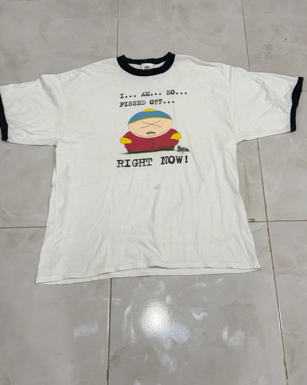 Vintage 90s South Park Eric Cartman Ringer T-Shirt XL Pissed Off Comedy Central